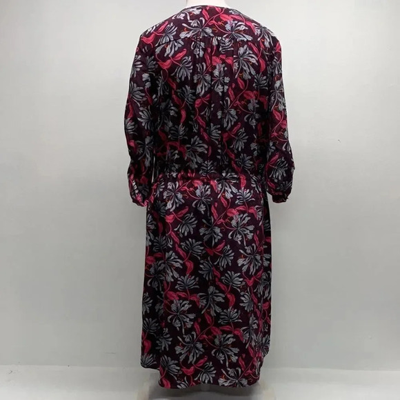 Rebecca Taylor Midi Dress Pure Silk Drawstring Waist Pockets Floral Maroon 4  - Picture 6 of 11